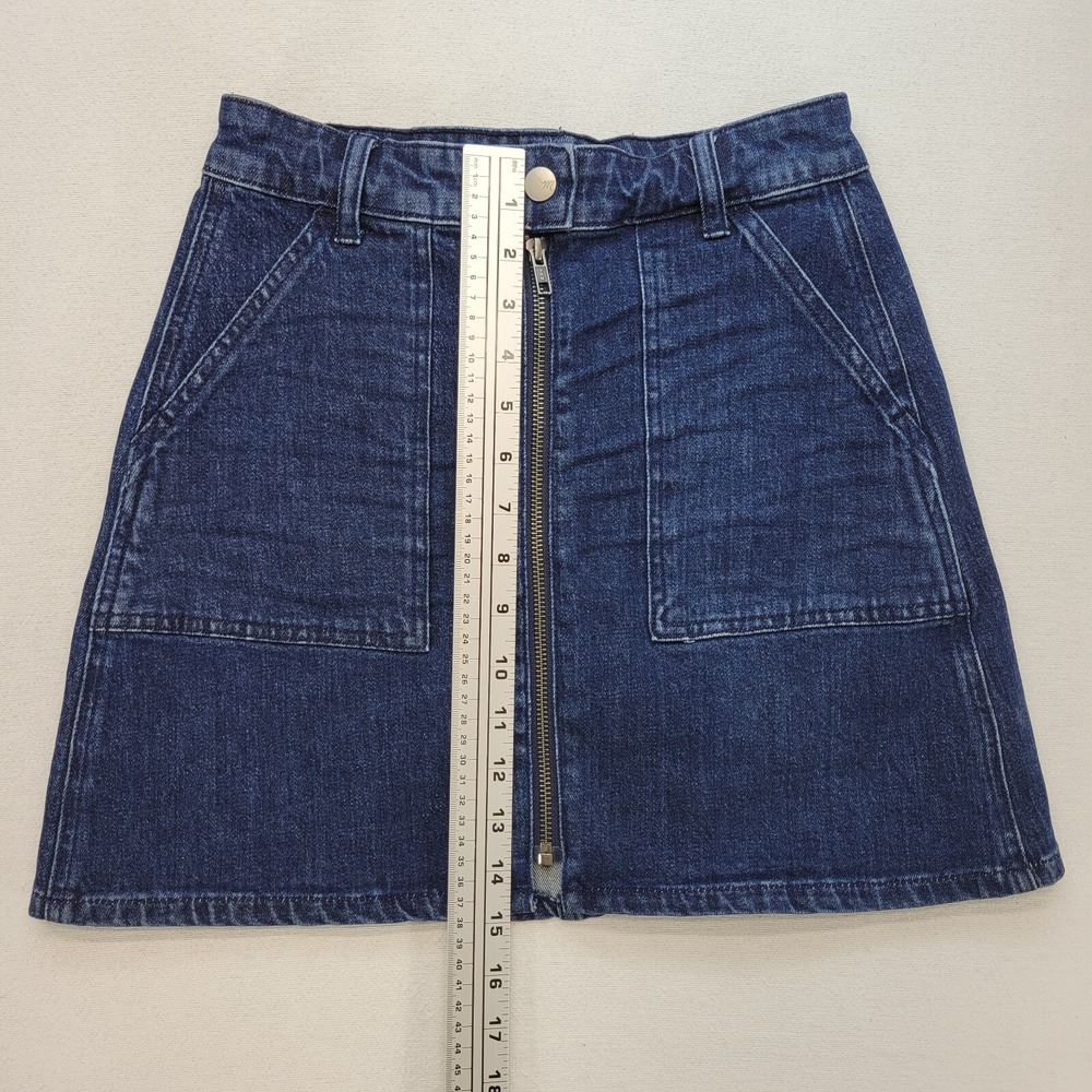 Madewell Denim Mini Skirt Womens 24 Blue Front Zip A-Line Dark Wash Jean - Picture 4 of 7